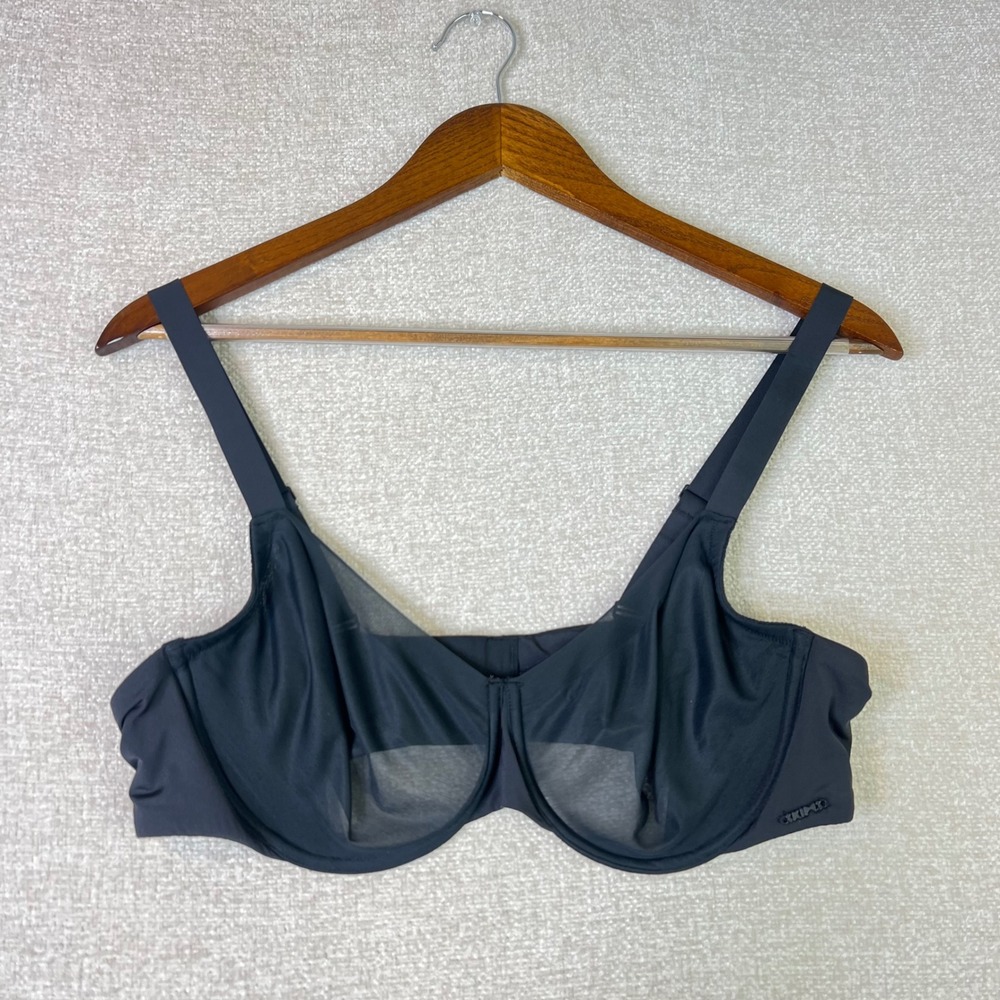 Skims Sheer Mesh Underwire Bra Onyx Black 42C Minimalist Breathable Lingerie